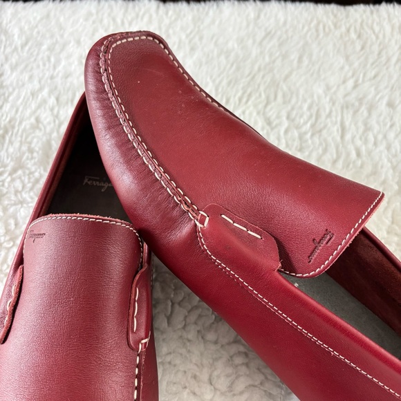 Salvatore Ferragamo Men's Brick Red Gancini Leather Driving Loafers size 12 D - Picture 14 of 16